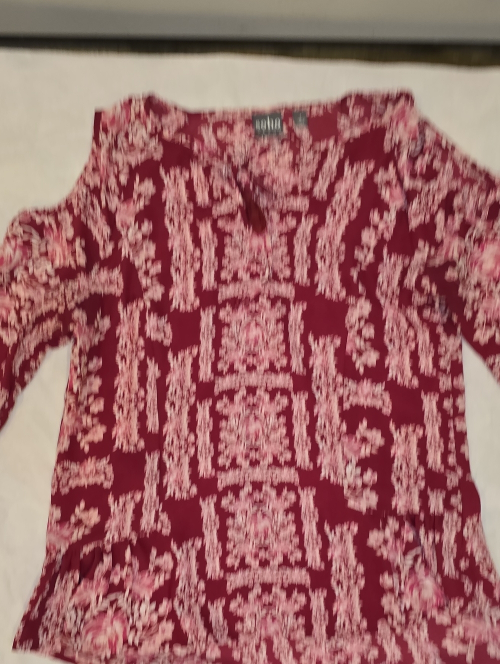 New York and Company Burgundy Floral Cold-Shoulder Long Sleeve Top